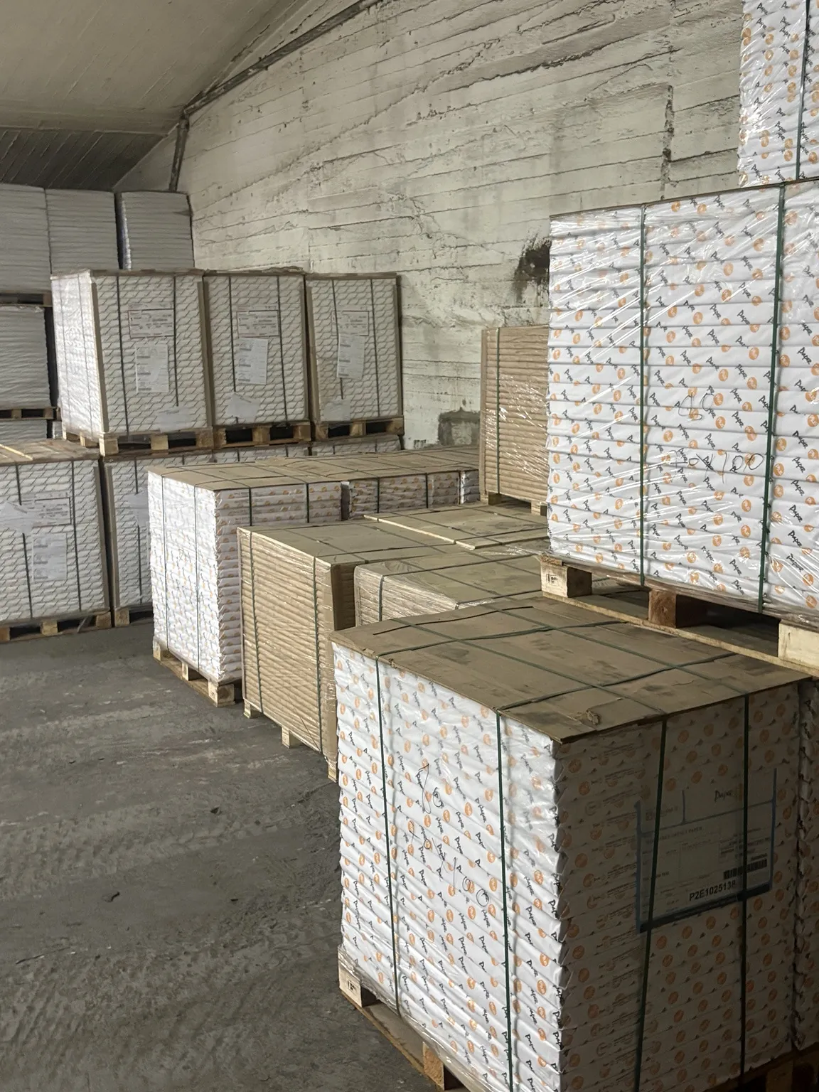 Pallets of printing paper in the Mouawad warehouse